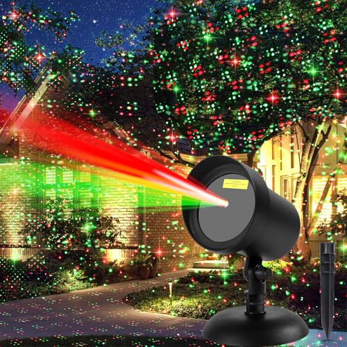 YFAIN Christmas Laser Outdoor, Christmas Projector Light Outdoor Waterproof, Landscape Spotlight Red & Green Xmas Stars Show for Christmas, Holiday Decor for House, Party, Garden