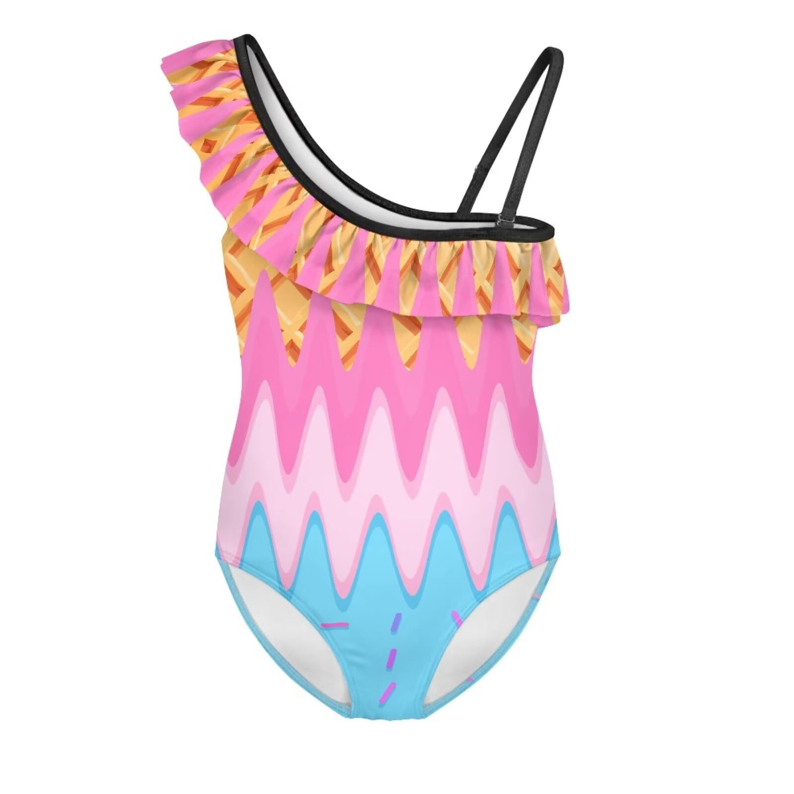Girls One Piece Bathing Suit,Slim-Fit Ruffle Strap Swimsuit with Adjustable Strap Quick Dry Summer Beach Swim Suit