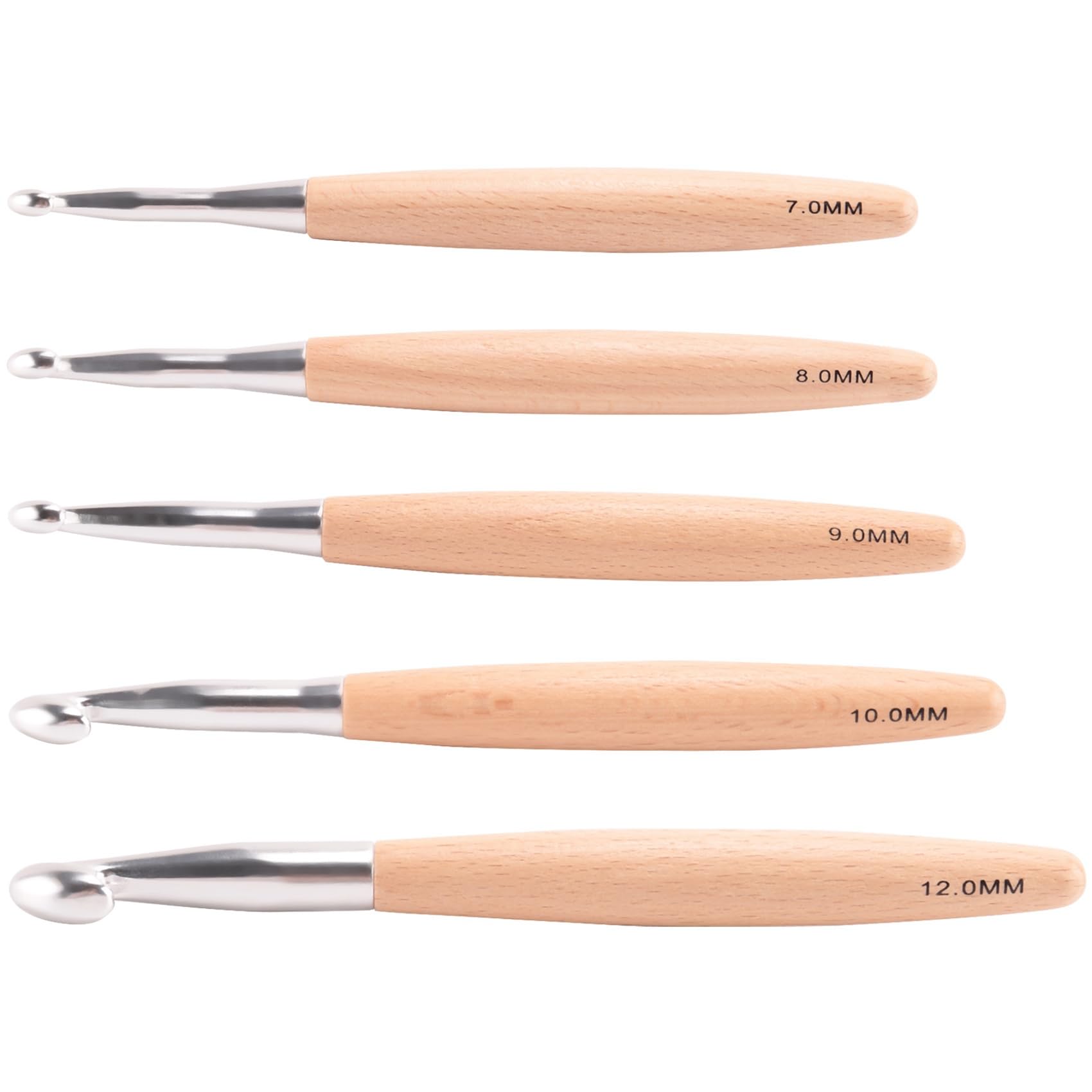 CTRLZS Big Crochet Hooks Set with Beech Wood Handle, Crochet Hooks for Chunky Yarn, Size 7mm 8mm 9mm 10mm 12mm Easy to Use Portable