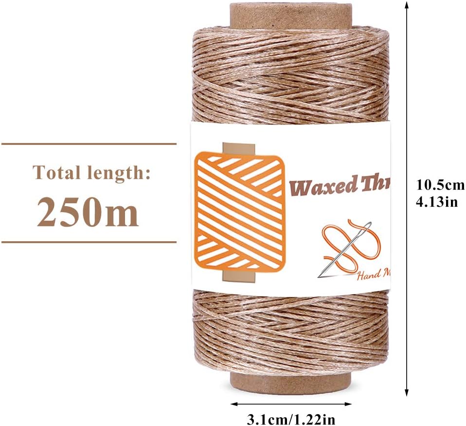 Qmnnma Waxed Thread 250m/273Yard, Leather Sewing Waxed Thread Cord, 150D Waxed Book Binding Thread, Waxed Coated Thread for Beginners Leather Craft DIY Bags Wallets, Shoe Repairing, Jewelry Making