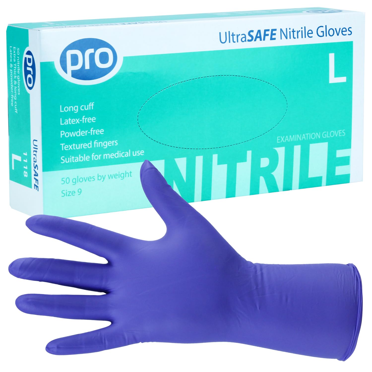 PRO UltraSAFE Violet Long Disposable Gloves - Nitrile Gloves Disposable Large - 50x Pack - Powder Free - Latex Free - Ideal for Food Prep or Salon Use - Medical Grade, Food Safe PPE โ image 1