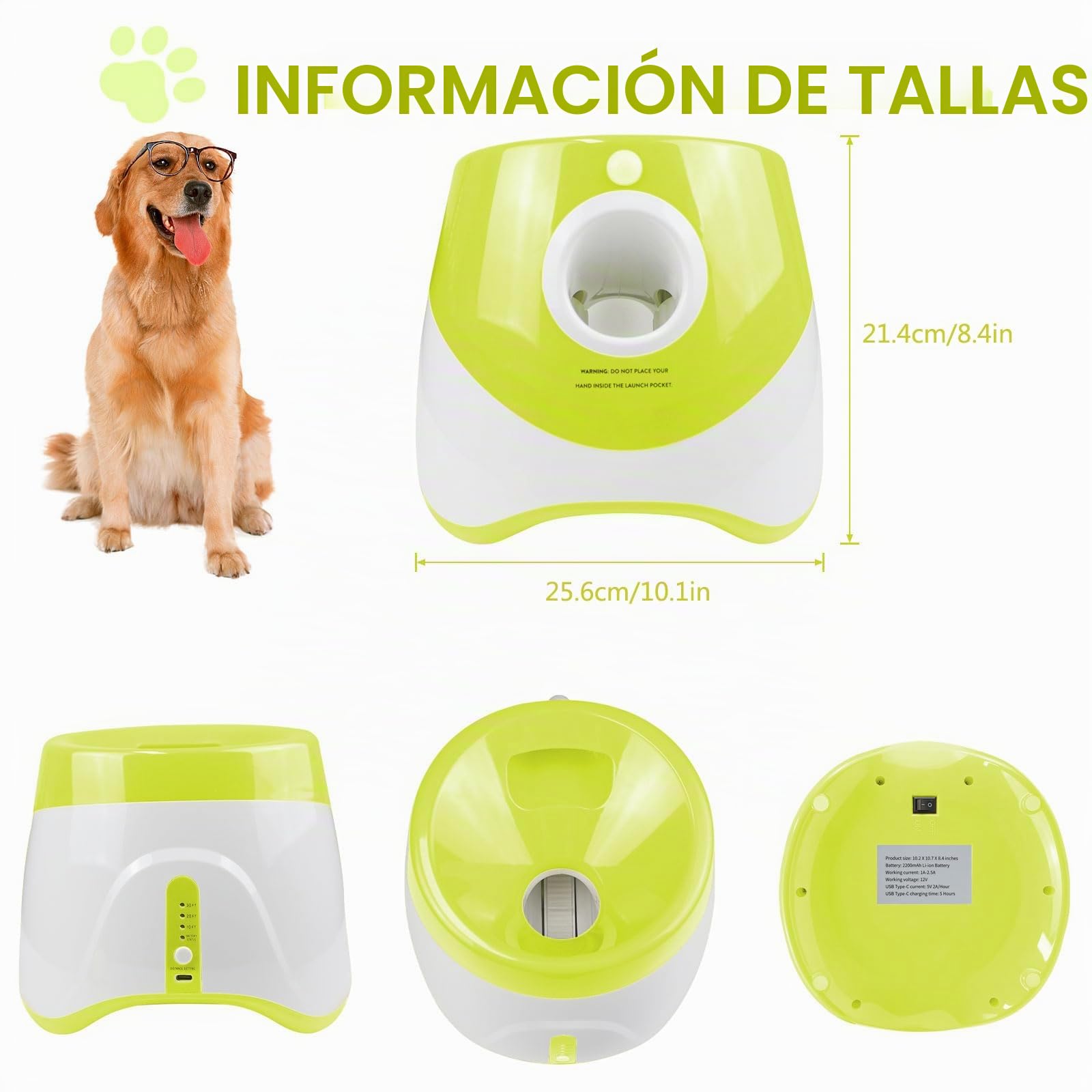 Lanzador de Pelotas para Perros, Máquina Lanza Pelotas Perro Automático Juguete Interactivo Perro con 3 Pelotas de Tenis, Ajustables Anchos de Lanzamiento, Pelota Tenis para Perros Pequeños y Grandes