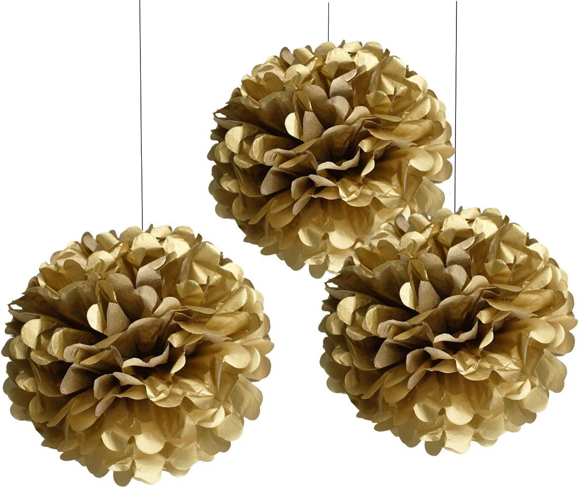 TopAAA 12pcs Tissue Paper Flower Poms Wedding Birthday Party Room Decoration of 10 inches (Gold) : Home & Kitchen