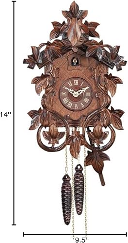 Miniatura 2 de Reloj de pared mecánico tallado a mano con hojas y vides intrincadas de 14 pulgadas, color marrón