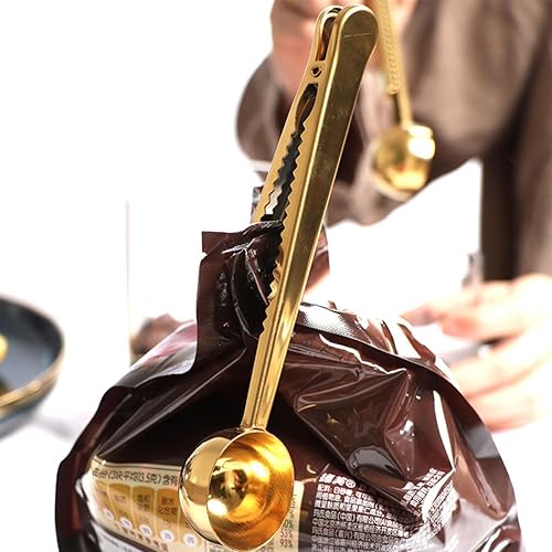 Miniatura 43 de Cuchara de café con clip de cucharada de acero inoxidable Cuchara de café con mango largo multifunción Bolsa de sellado Clip para té, café, proteína