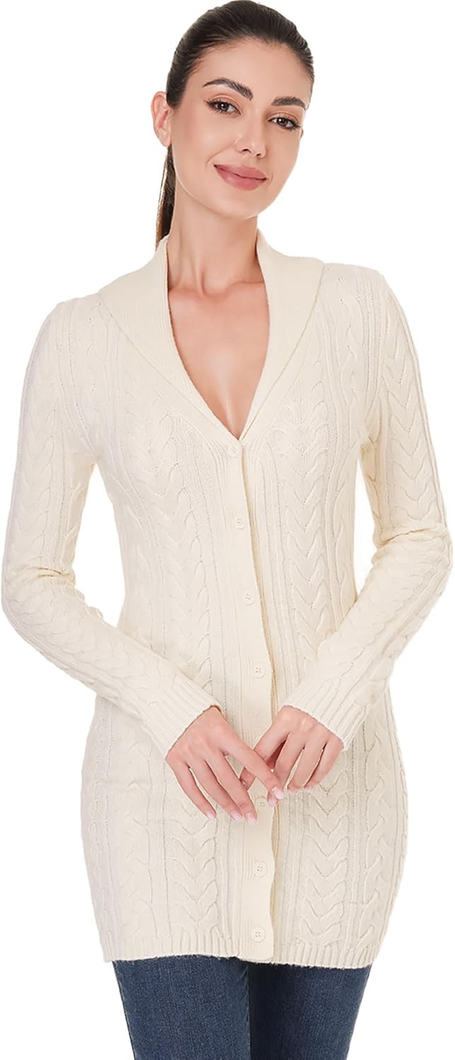 AmélieBoutik Women Fall Long Sleeve Cable Knit Sweater Open Front Cardigan Button Fit Outerwear - Image 4