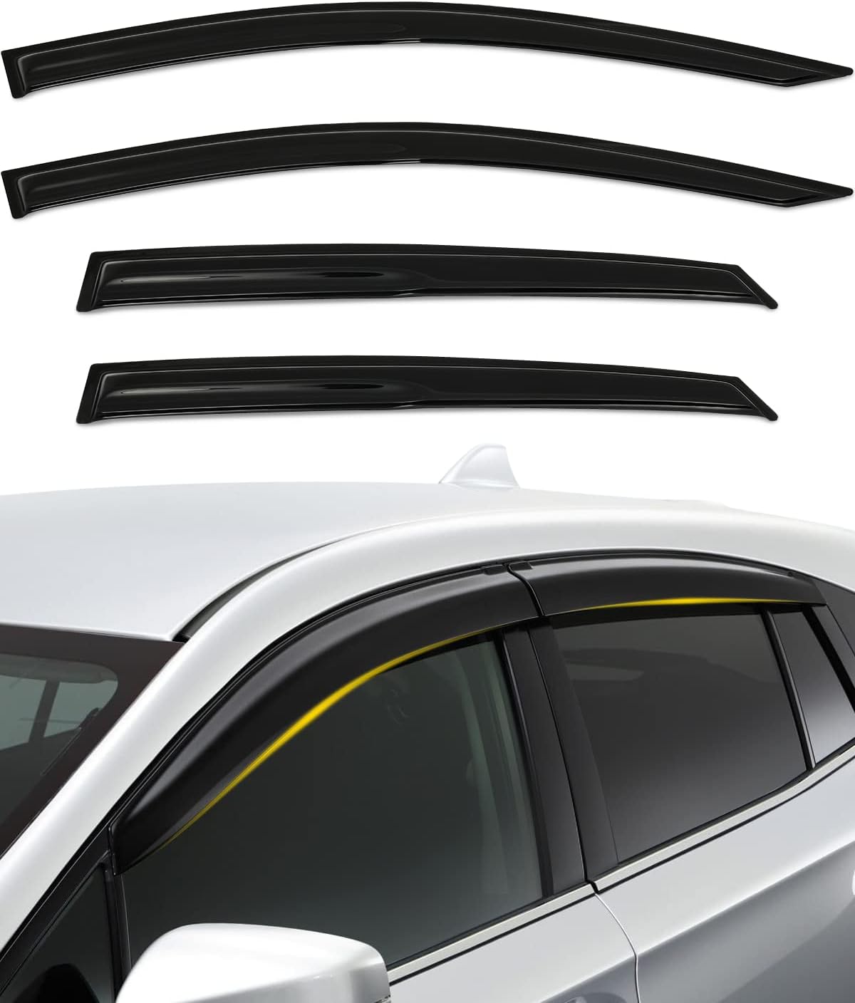 ROADFAR Outside Mount Window Deflectors Compatible For 2018-2020 For Honda For Accord Sun Rain Guards Side Window Deflectors Dark Black Tape-On Black 4-Pieces