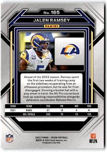 Miniatura 2 de 2022 Panini Prizm #165 Jalen Ramsey Los Angeles Rams NFL Football Trading Card