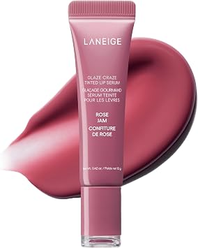 LANEIGE Glaze Craze Tint Lip Serum Plump Polypeptides Radiant Nourishing Lip Serum, Rose Jam |