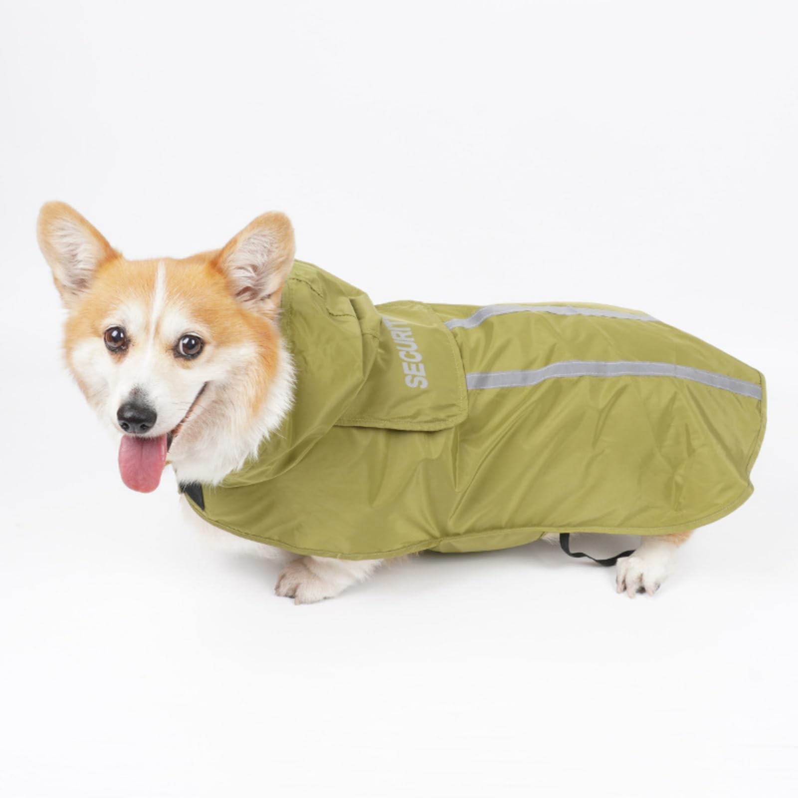 Manteau de pluie réfléchissant pour animal avec corde de traction dissimulée imperméable vert
