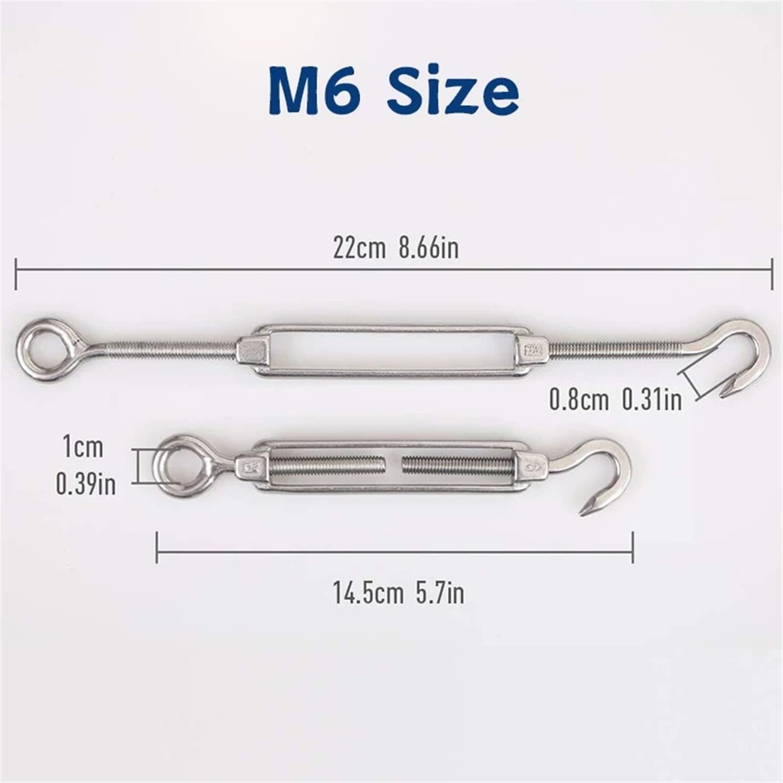 tenditore cavo acciaio Tenditore for fune metallica tenditore in argento 304 con gancio e occhiello M4/M5/M6 regolabile for per Recinzioni e Supportos Piantes(M6,10pcs)