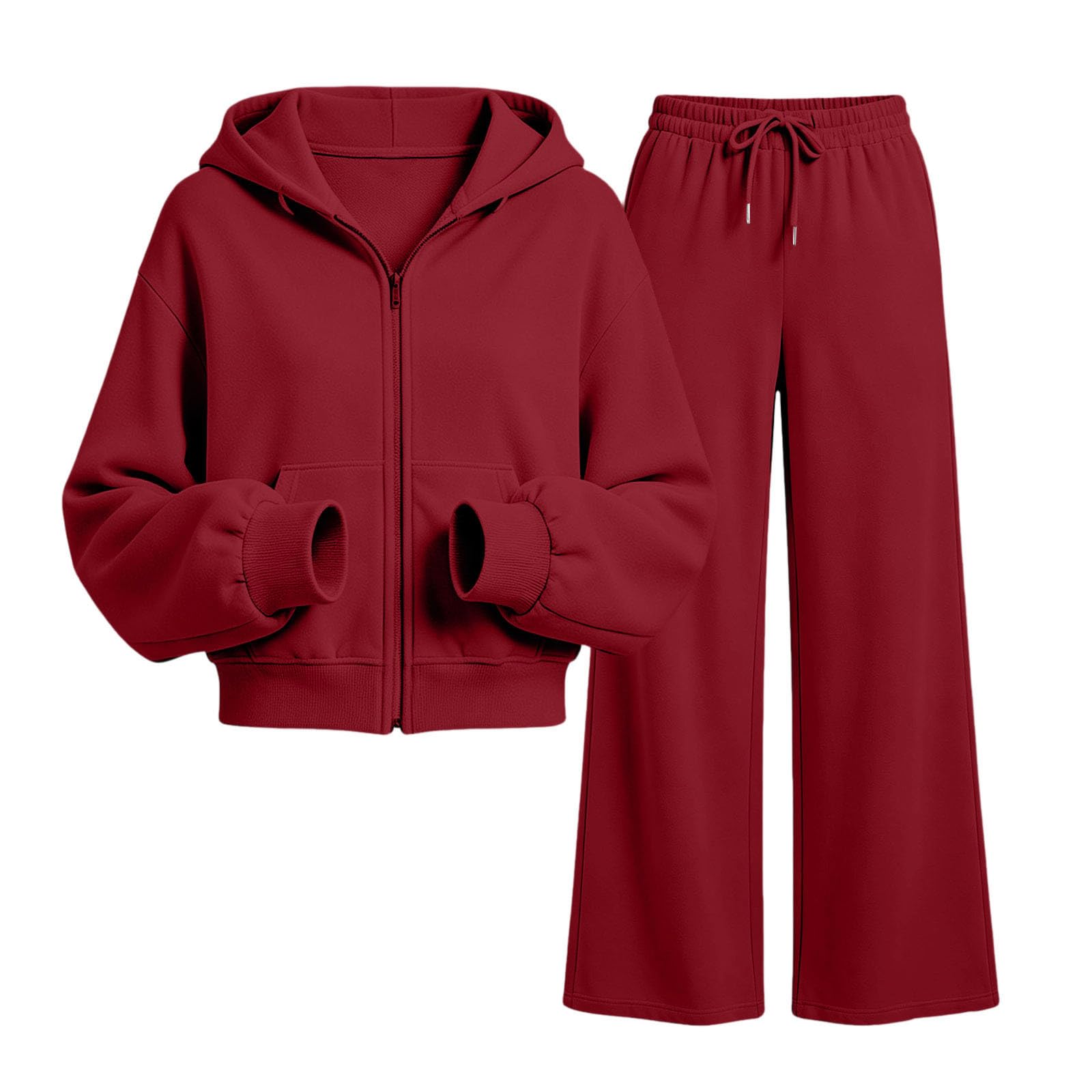 Tuta da donna, set completo casual con cappuccio e jogger, 2 pezzi, con cerniera, felpa con cappuccio a vita alta, pantaloni della tuta per palestra, allenamento, loungewear con tasche