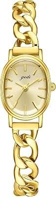 FANMIS Small Gold Tone Womens Oval Watch Simple Denim Chain Bracelet Watch Vintage Ladies Gold Wristwatch Luxury Bracelet Tools Included,Stainless Steel Band