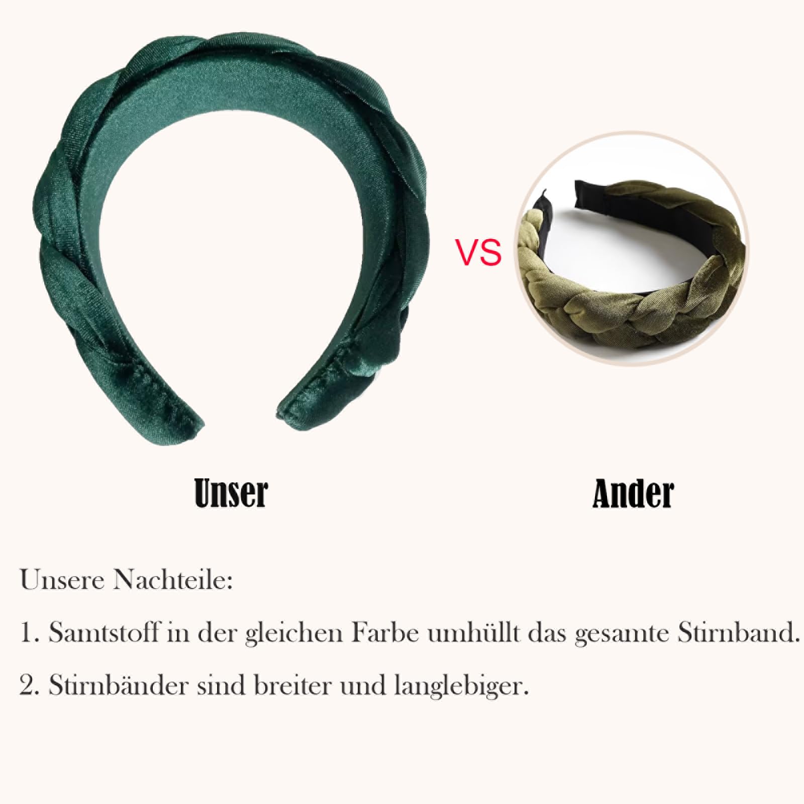 LEBENSWERT Velvet Braided Headband Women's Costume Headband Wide Vintage Hair Band Fashion Headbands for Women (Dark Green) - Image 4