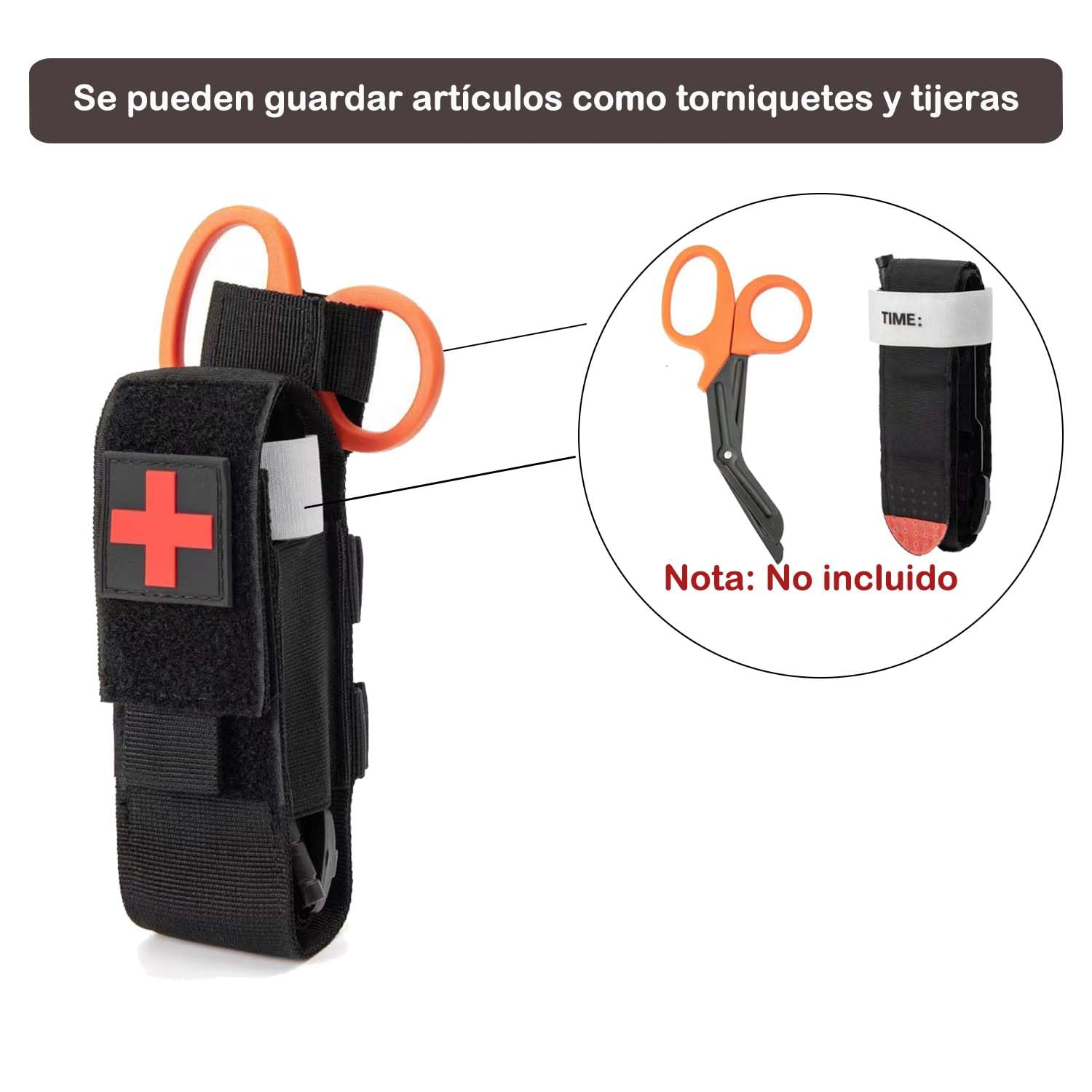 Bolsa Torniquete Titular Táctico Molle Bolsa Pouch TQ Portátil Militar Primeros Auxilios Estuche de Equipo y Trauma Bolsa de Tijeras Médicas Funda Táctica EDC Tool Negro