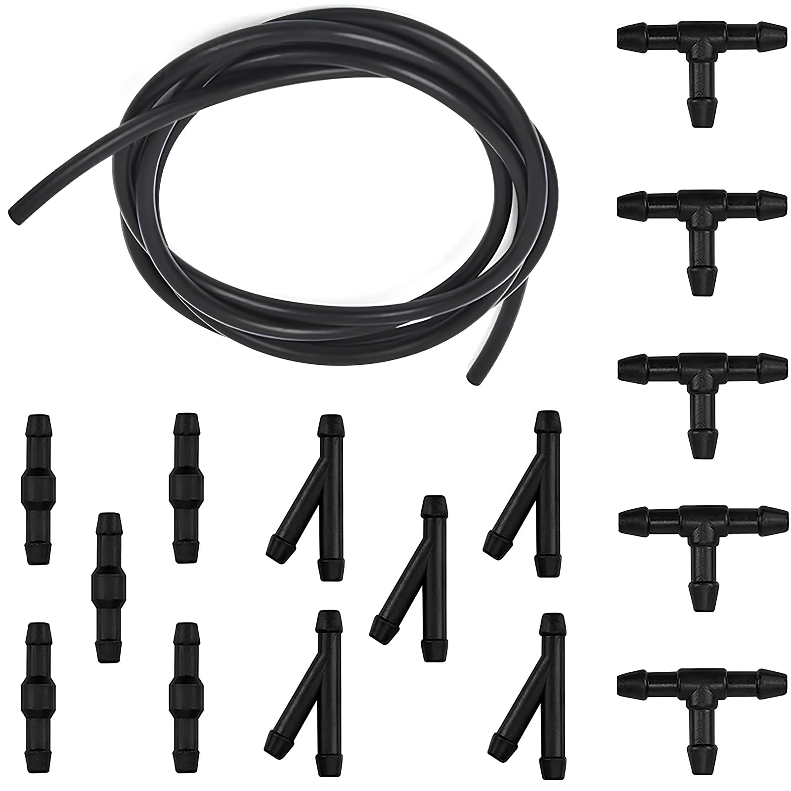 CTRICALVER Car Windshield Washer Hose Kit with 15 Hose Connectors 5M Washer Pipe to Connect Car Water Pump and Nozzles