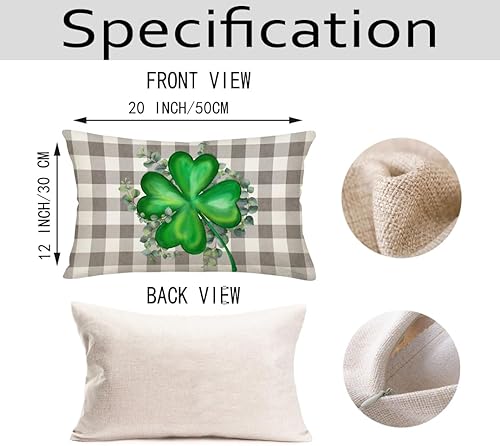 Miniatura 5 de Smilyard Fundas de almohada lumbar del Día de San Patricio de 12 x 20 pulgadas, diseño de búfalo gris, tréboles verdes, trébol de la suerte,