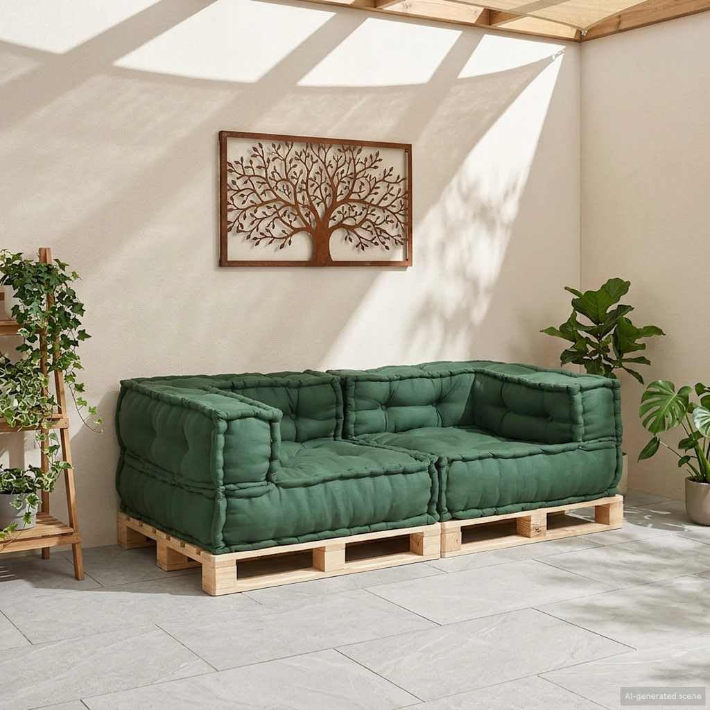 Hothingwell Sofá Modular 2 Plazas de Tela Verde 140x70x36 | Algodón Suave, Relleno de Espuma, Reconfigurable, Ideal para Sala y Porche