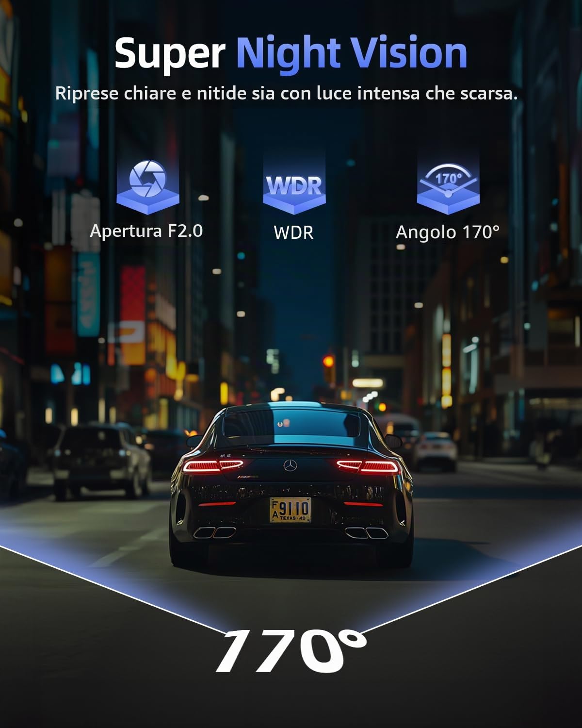 4K Dash Cam Auto con Scheda 64GB Inserita, Doppia WiFi Dashcam per Auto, 170° Grandangolo, Controllo delle App, Visione Notturna, G-Sensor, 24H Modalità Parcheggio, Registrazione in Loop