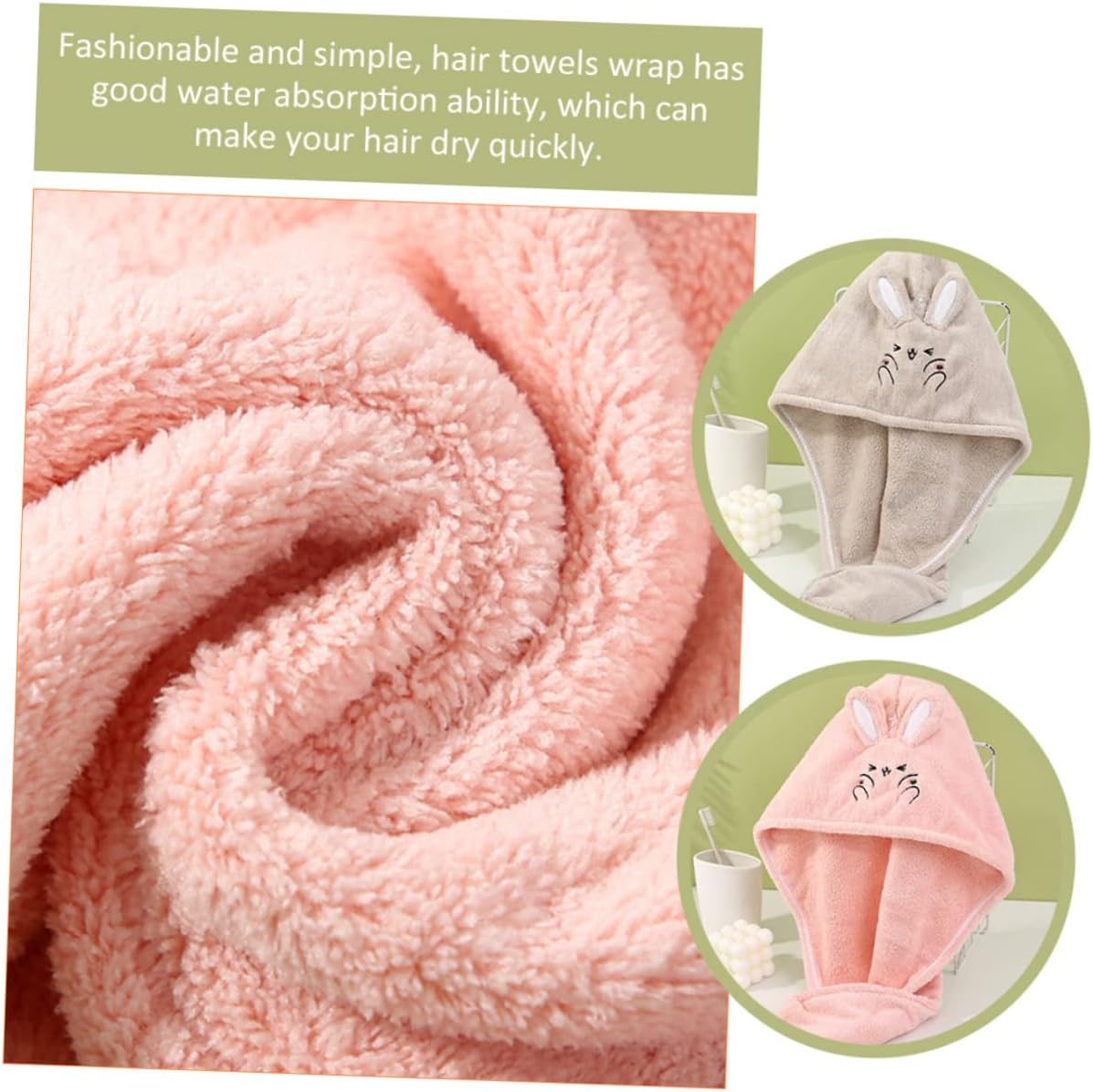 WOONEKY 2pcs Cartoon Dry Hair Towel Wraps Cute Design Absorbent Hair Drying Hats Soft Fleece Turban Towels Camel