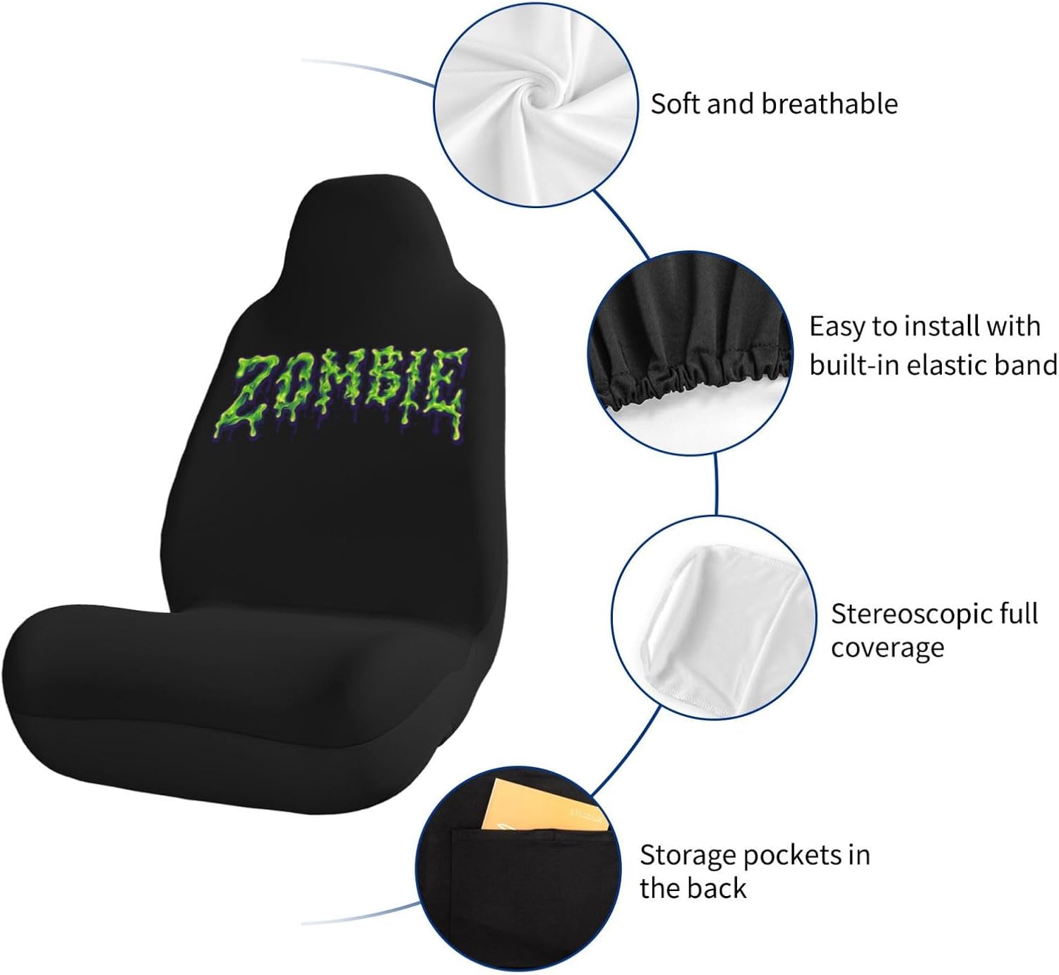 Zombie Melting Words Car Seat Covers Front Seat Covers Protector Car Interior Decor Set of 2 Fit Most Car Seat Covers for Car SUV Truck Sedan