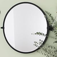 Vista 3 de TEHOME Espejo de baño con pivote circular en marco de metal negro mate, espejos de tocador biselados inclinables redondos para pared, total 30.05 x