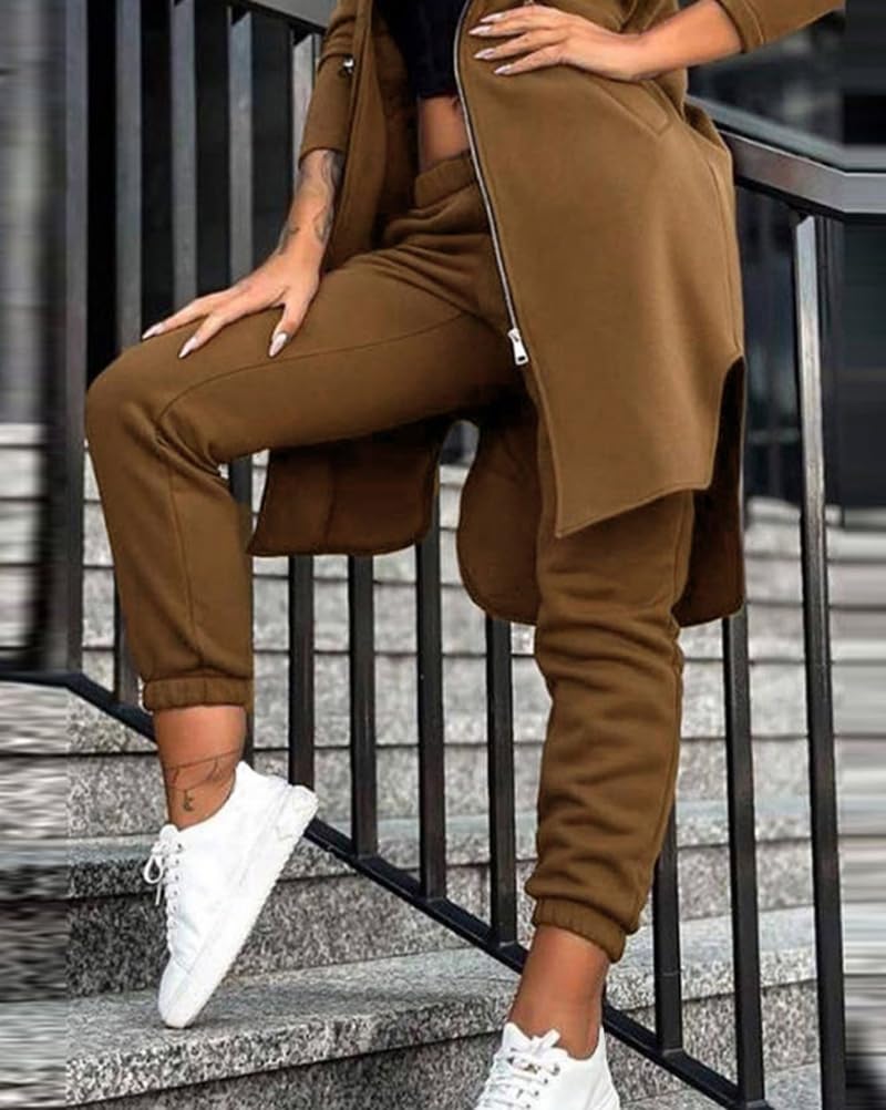 Onsoyours 2 Pièce Survêtement Femme Ensemble Jogging Femme Sportswear Sweat Zippé à Capuche à Manches Longues Pantalon de Sport Combinaison de Sport pour Fitness