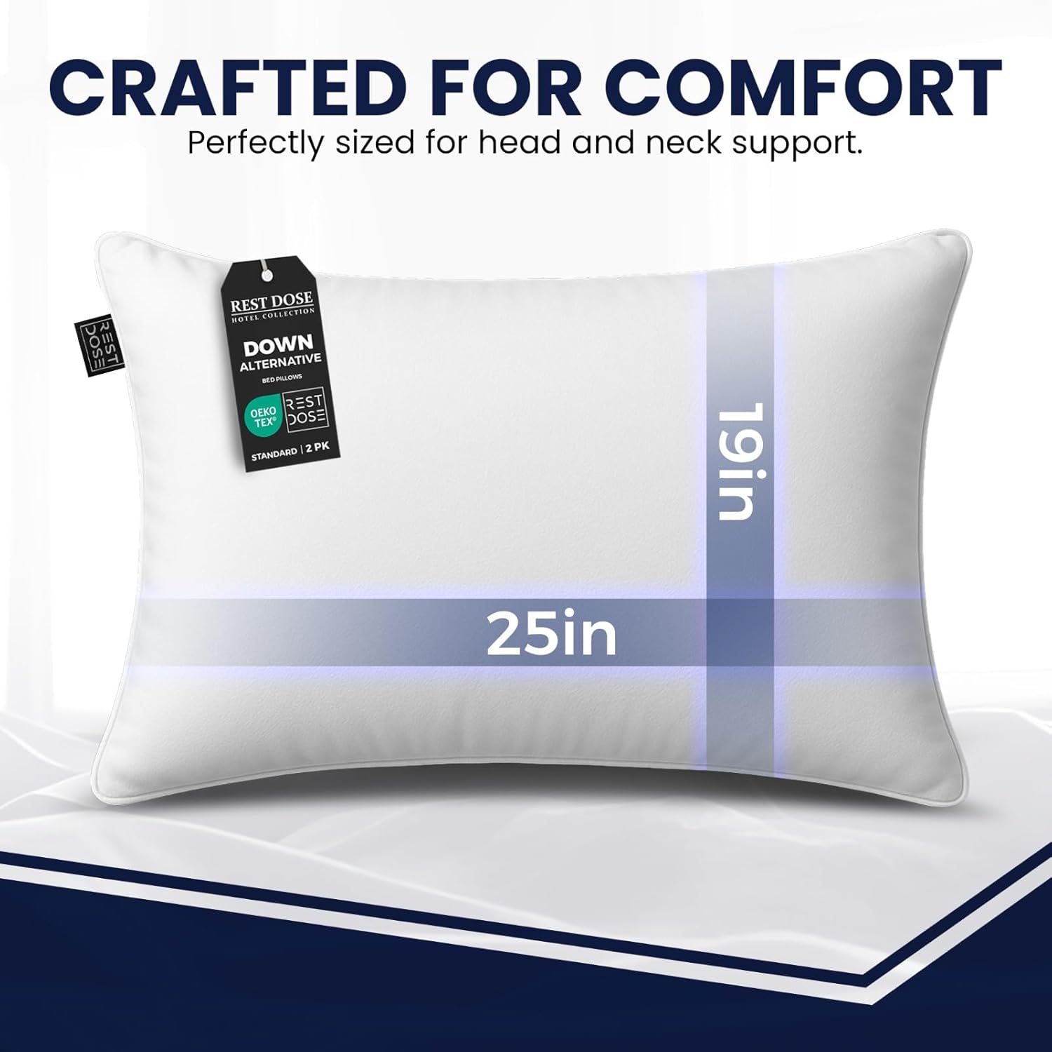 Bed Pillows for Sleeping, Set of 2 – Cooling, Hotel Quality with Soft Down Alternative Fill for Back, Stomach & Side Sleepers | White 100% Cotton Standard