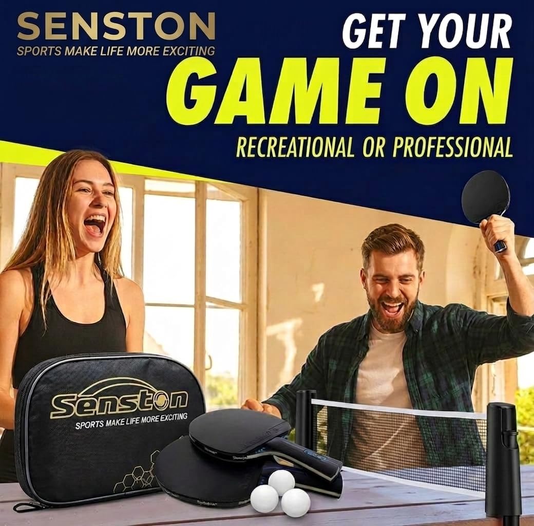 Senston Tischtennis Schläger Set, Profi 2 Tischtennisschläger und 3 Tischtennis-Bälle, Ideal für 2 Spieler