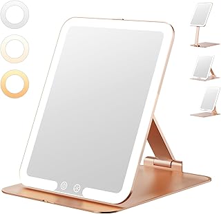 Comprar Auxmir Espejo Maquillaje con Luz Recargable, Sensor Inteligente y Control Táctil, 3 Colores de Luz, Brillo Regulable, Espejo Plegable Viajes Portátil 1X, Oro Rosa