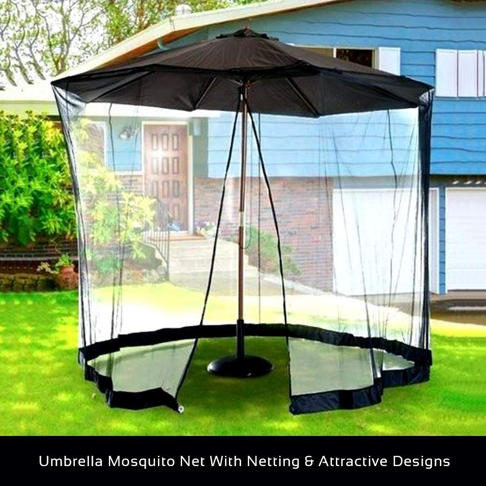 HomeRoots 9' Patio Umbrella Outdoor Table Bug Screen Mesh Black Mosquito Net Canopy Curtains Adjustable Enclosure Large Umbrella Hanging Tent 100% Polyester Light Weight Mosquito Netting : Patio, Lawn & Garden