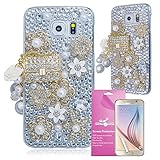 Galaxy S6 Case, EpicGadget(TM) Bling 3D Handmade Luxury Bling Hand Bag Flower with Pearl Chain Diamond Case Cover for Samsung Galaxy S6 + HD Clear Galaxy S6 VI Screen Protector (US Seller!!)