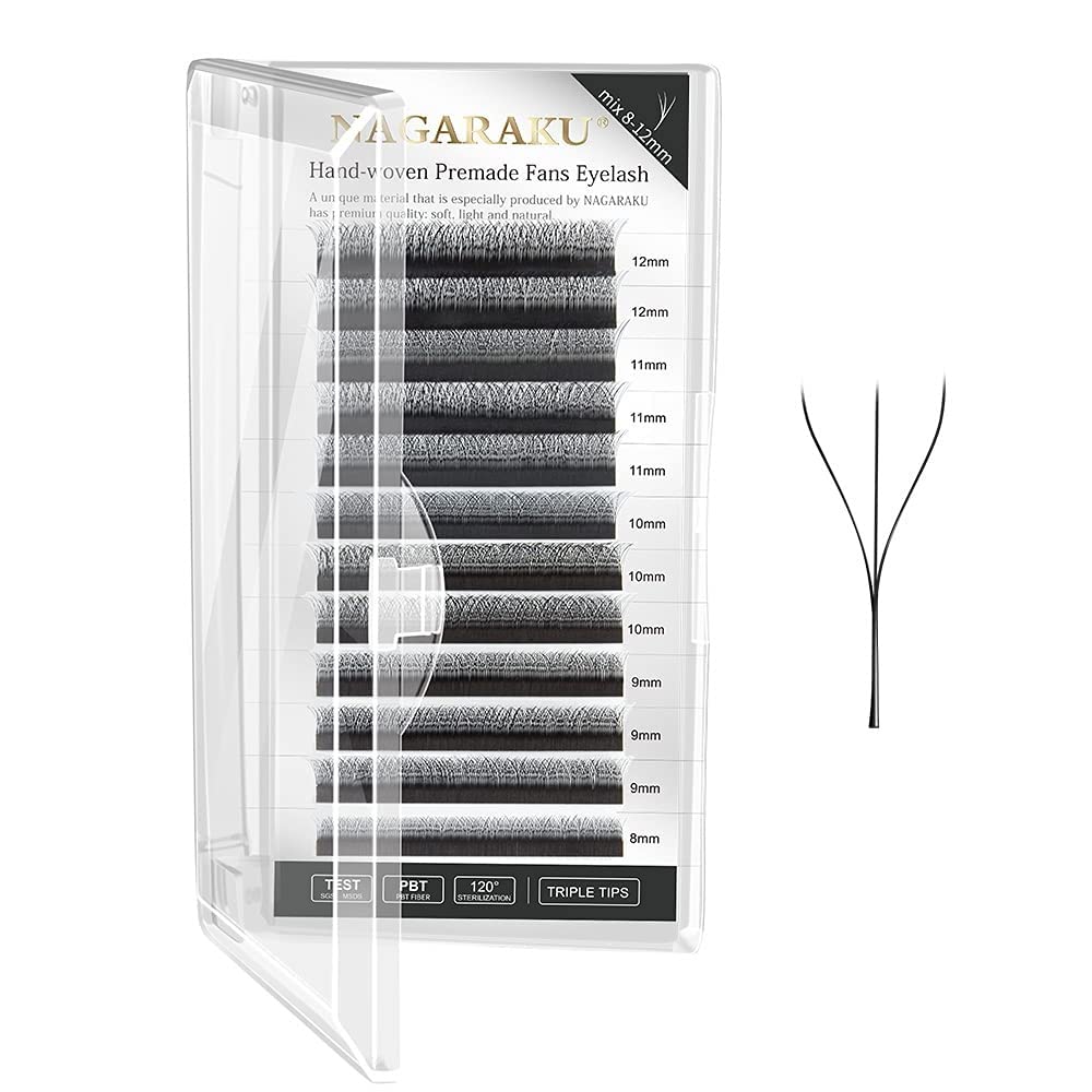 NAGARAKU W Eyelash Extension 3D Volume Premade Matte Black Cluster Easy Fanning yy Eye Lashes with Thickness 0.07mm Curl C (Length - Mix 8-12mm)-image-31