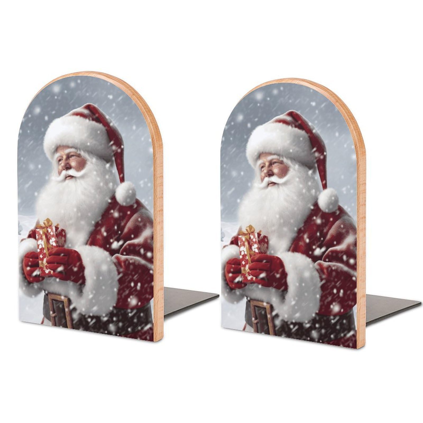 Santa Claus Snow Secenry Bookend Modern Bookends for Shelves Non-Skid Book Holder Heavy Duty Metal Book Storage for Books CDs Decorative Book Stopper for Home