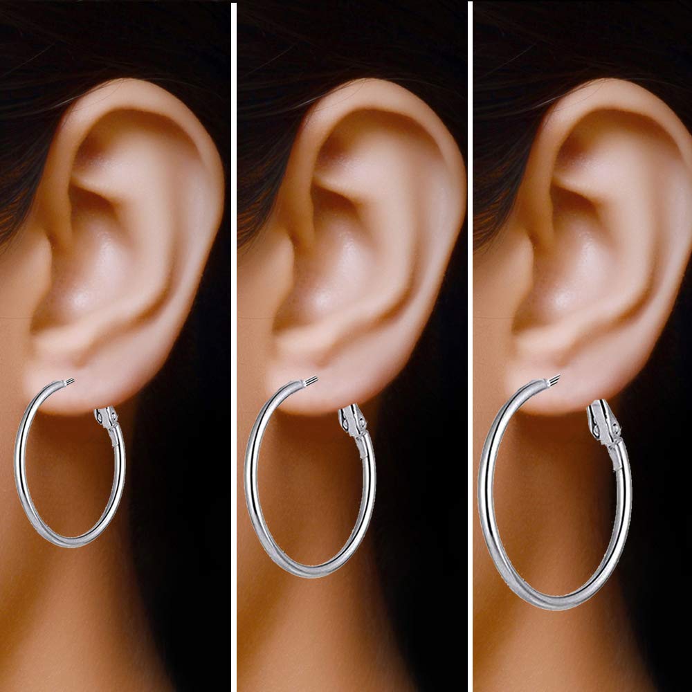 Set di 3 paia di orecchini a cerchio in argento Sterling 925, grandi orecchini a cerchio senza frizione, da donna 40, 50 e 60 mm