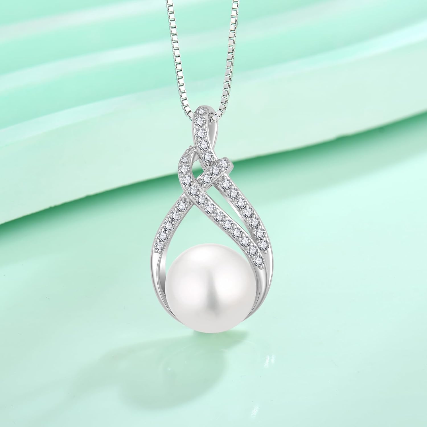 Pearl Necklaces for Women 925 Sterling Silver Infinity Pendant Necklace 10MM White Pearl Jewelry Gifts for Her - Image 4