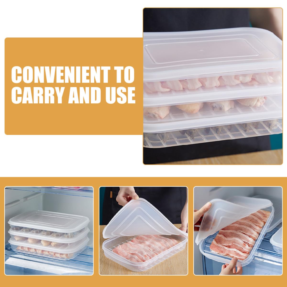 NUOBESTY Boîtes Alimentaires Hermétiques Conservation Fraîcheur Lot de 4 en Plastique pour Fruits de Mer et Poulet pour Réfrigérateur et Congélation