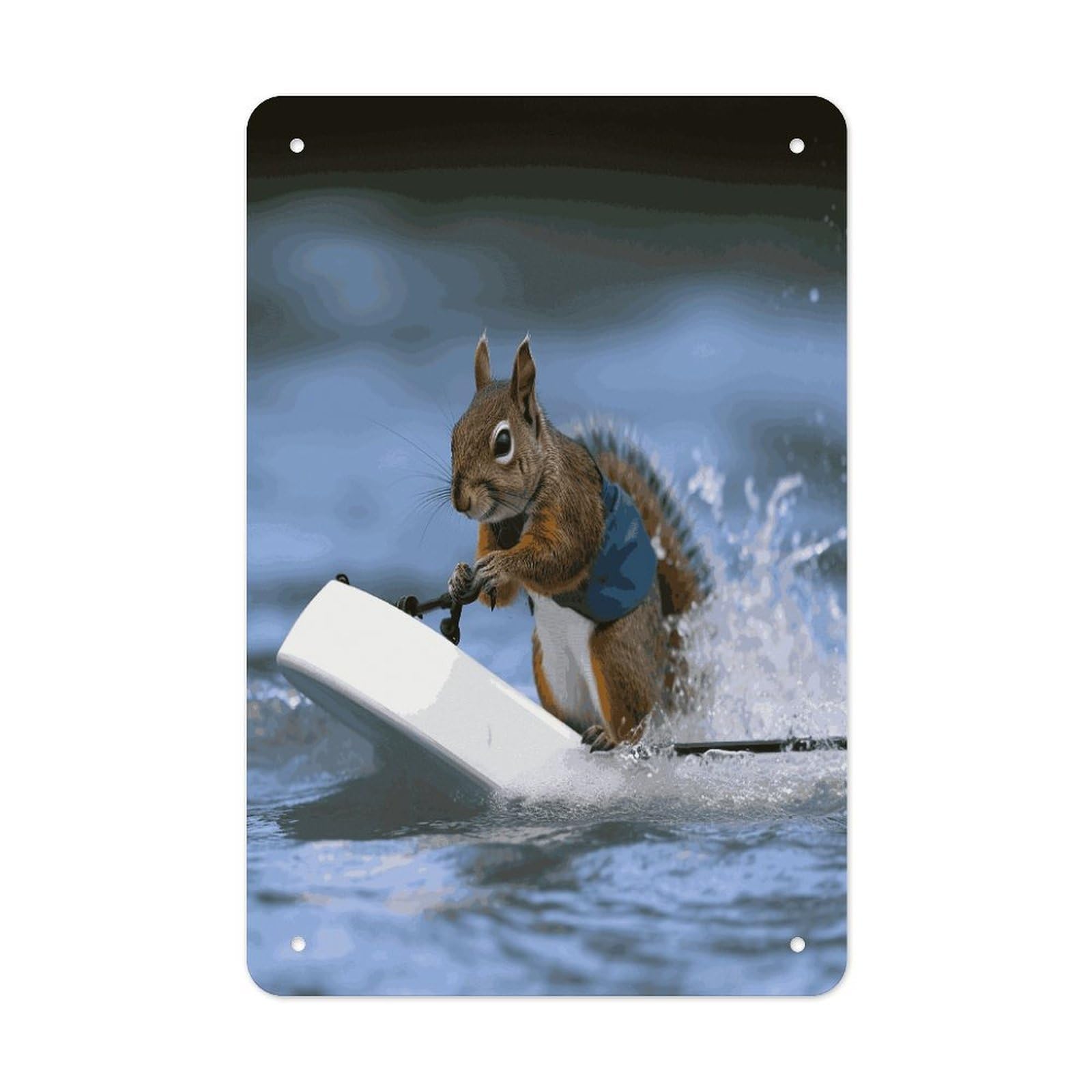 LDGSUPH Water Skiing Squirrel Wall Art Prints Folded Edge Iron Sheet Painting with Holes for Wall Prints Decorative Picture Metal Signboard Decor Painting for Outdoor Indoor Wall Decor