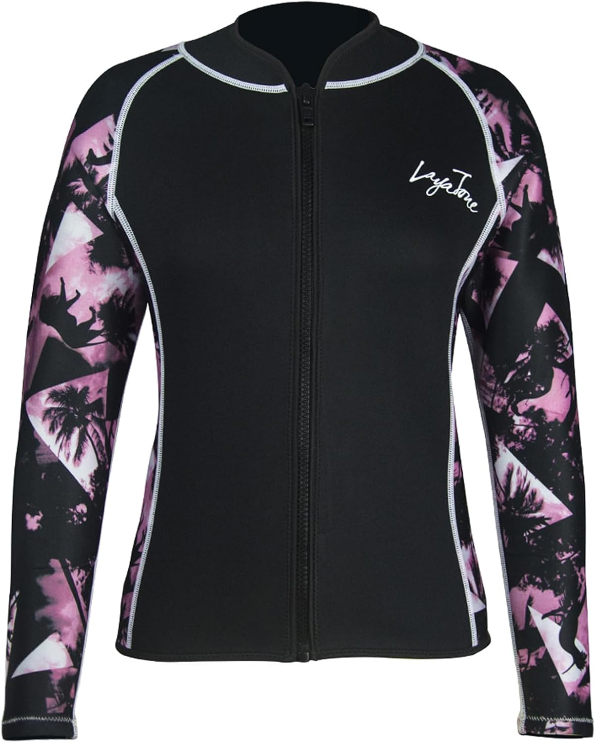LayaTone Womens Wetsuit Top 3mm Wetsuits Jacket Long Sleeve Neoprene Shirt, Warm Wet Suit Tops, Front Zipper Swimsuit for Cold Water Swim, Diving, Surfing & Water Aerobics, Comfort Warm Style A : Pink XX-Large