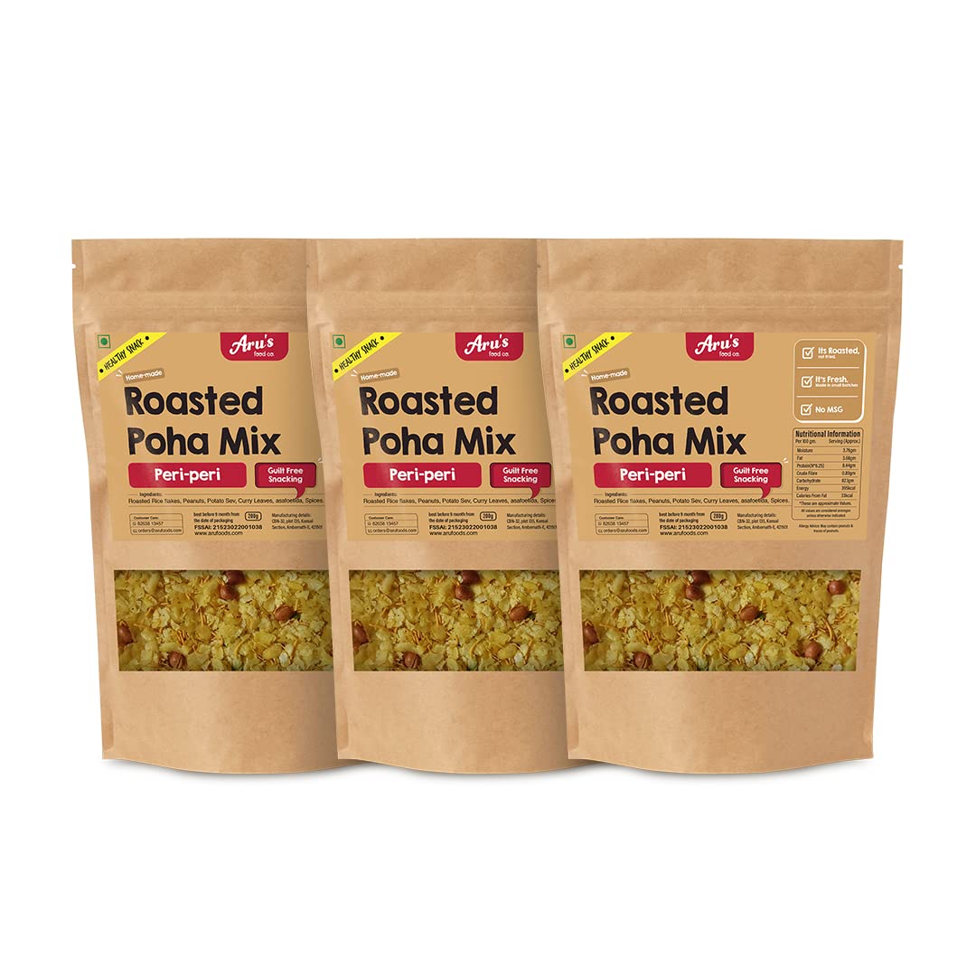 Arus Premium Roasted Crispy Poha Mix | Peri Peri Flavour | Pack of 3 (200g x 3, 600g) | Gluten Free | Low Fat Namkeen Lite Snack for Diet | Roasted Not Fried | Healthy Snack | (B0C2YSXLRY) Amazon Price History, Amazon Price Tracker