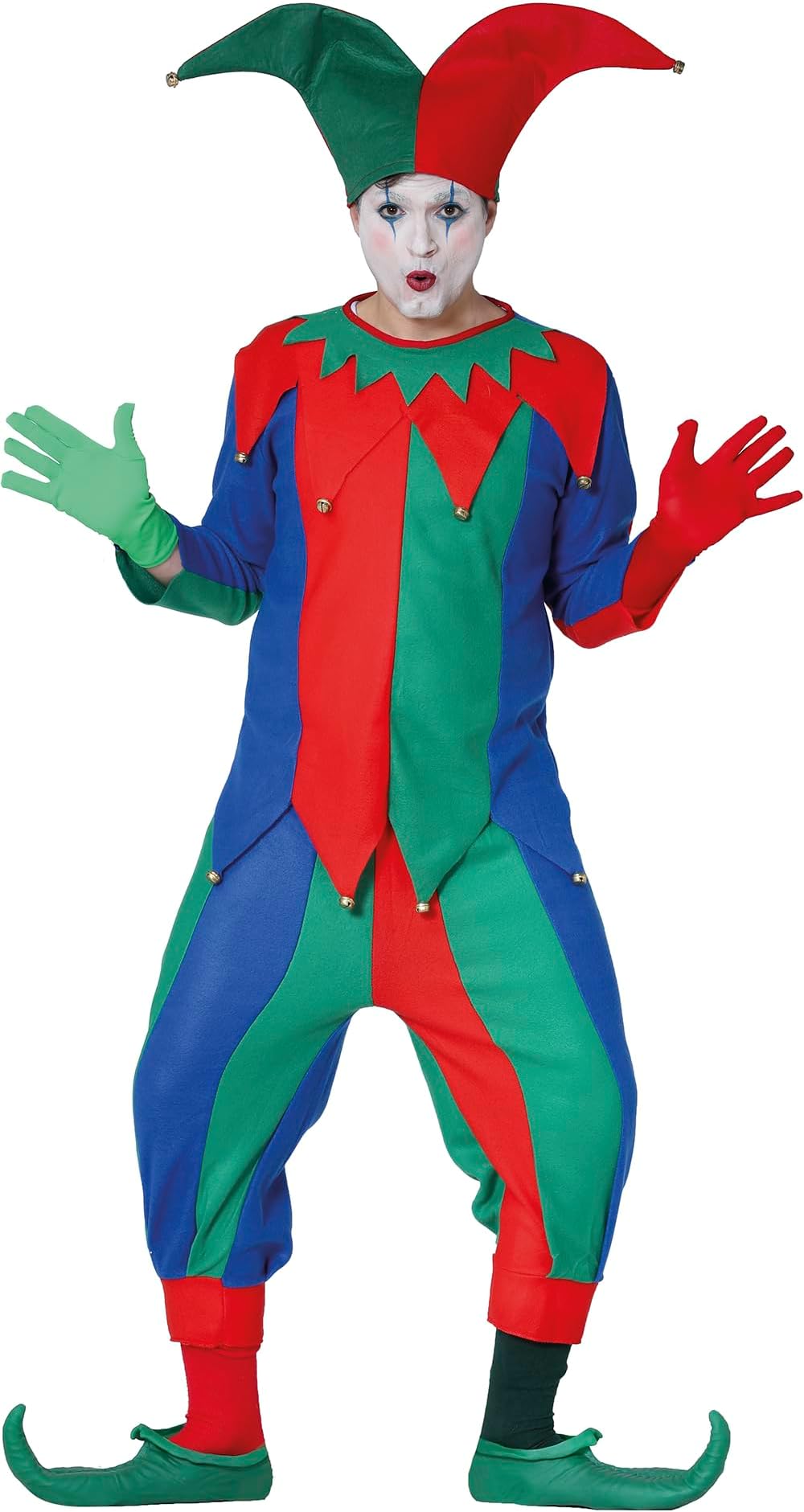 FIESTAS GUIRCA | Adult Medieval Jester Fancy Dress Costume - Jacket, Jingle Bells, Hat and Trousers - Clown Costumes for Medieval Parties, Carnival and Halloween - Ideal for Men
