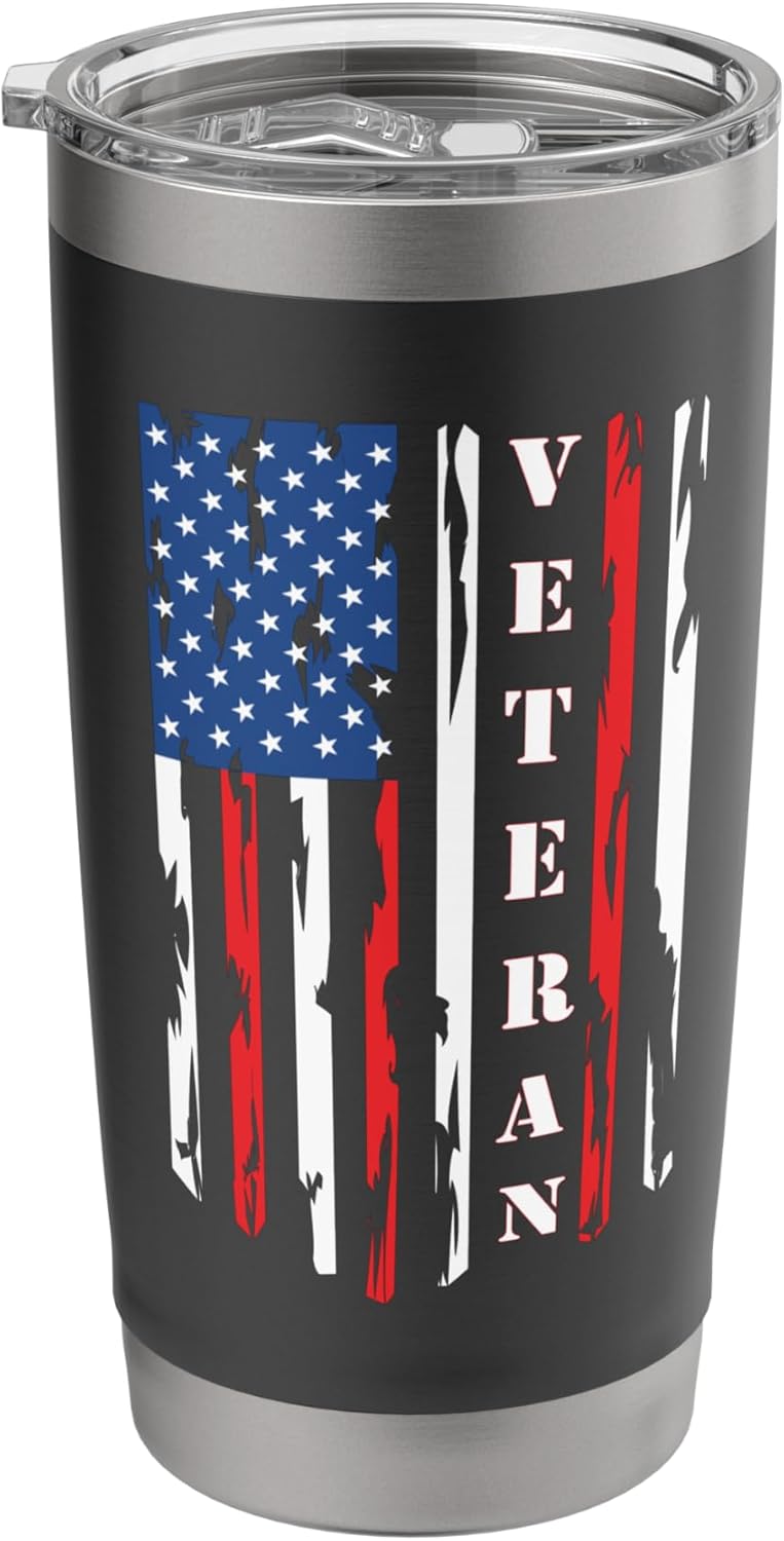 Veteran American Flag Travel Coffee Tumbler With Lid 20 oz Stainless Steel Insulated Tumbler