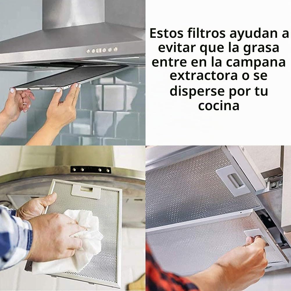 Filtro de grasa de metal para campana extractora, universal, 350 x 285 x 9 mm, filtro de grasa de 5 capas (paquete de 4)