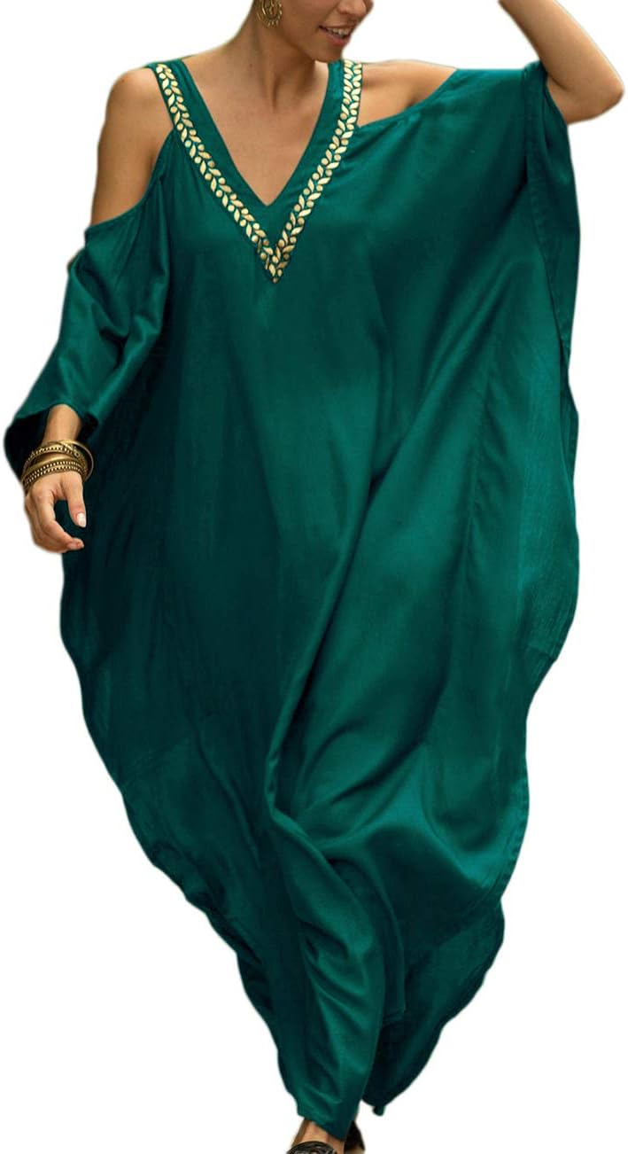 Women's Print Turkish Kaftan Beachwear Bikini Cover Up Maxi Dress