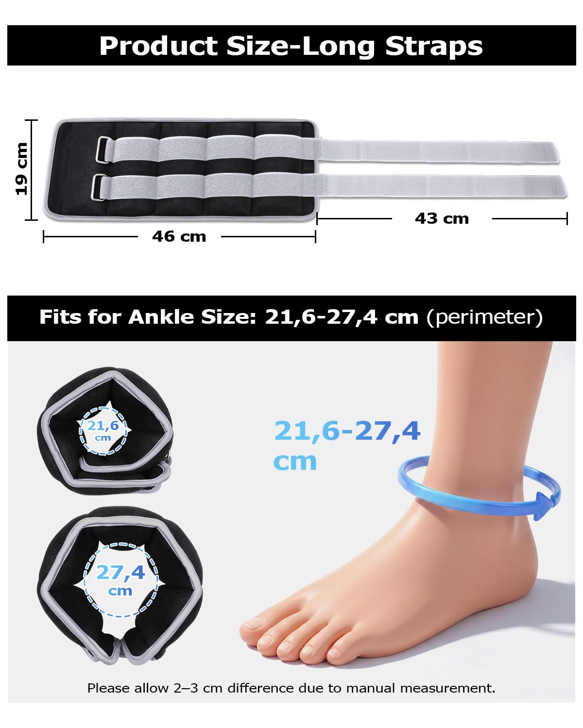 Pesi Caviglia per Donne, Uomini e Bambini - 1/2/3/4/5/6/10KG 1 Paio di Pesi per Polso/Gamba/Braccio per Allenamento Alla Forza con Cinghia Regolabile per Jogging, Ginnastica, Aerobica, Fisioterapia