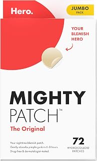 Hero Cosmetics Mighty Patch Original: #1 Hydrocolloid Acne Pimple Patches - Shrink Zits & Whiteheads Overnight, 72 Count