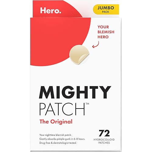 Mighty Patch Original patch from Hero Cosmetics – The #1 Hydrocolloid Acne Pimple Patch for Shrinking Zits and Whiteheads in 1 use; Nighttime Spot Stickers for Face and Skin (72 Count)