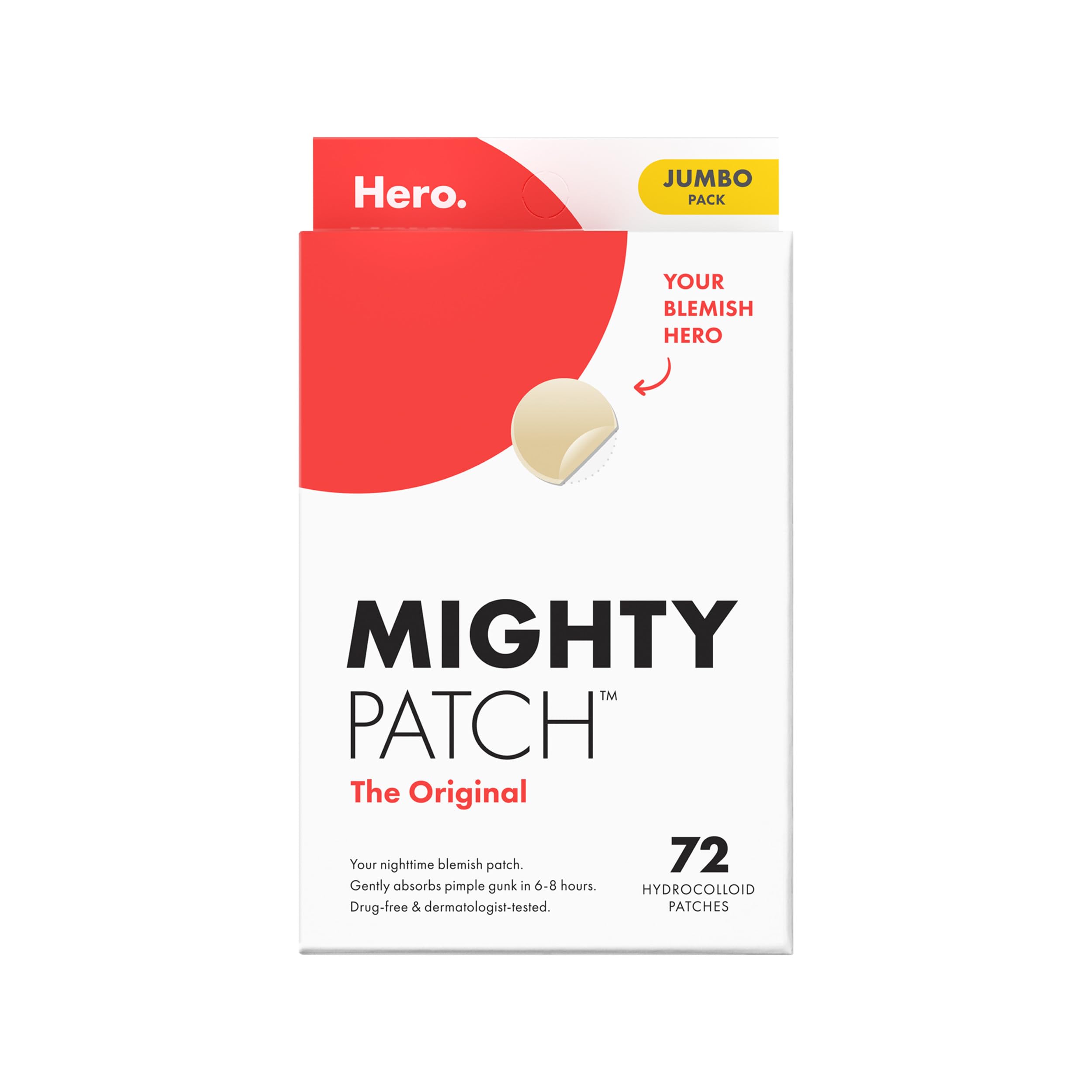 HERO COSMETICS â„¢ Original from Hero Cosmetics - Hydrocolloid Acne Pimple Patch for Covering Zits and Blemishes, Spot Stickers for Face and Skin (72 Count)