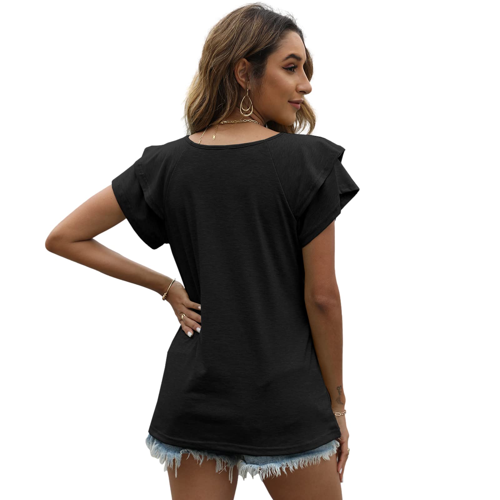 T Shirt Donna Estive con Scollo a V e Balze Manica Corta Magliette Donna Elegante Rilassato Bluse e Camicie da Donna