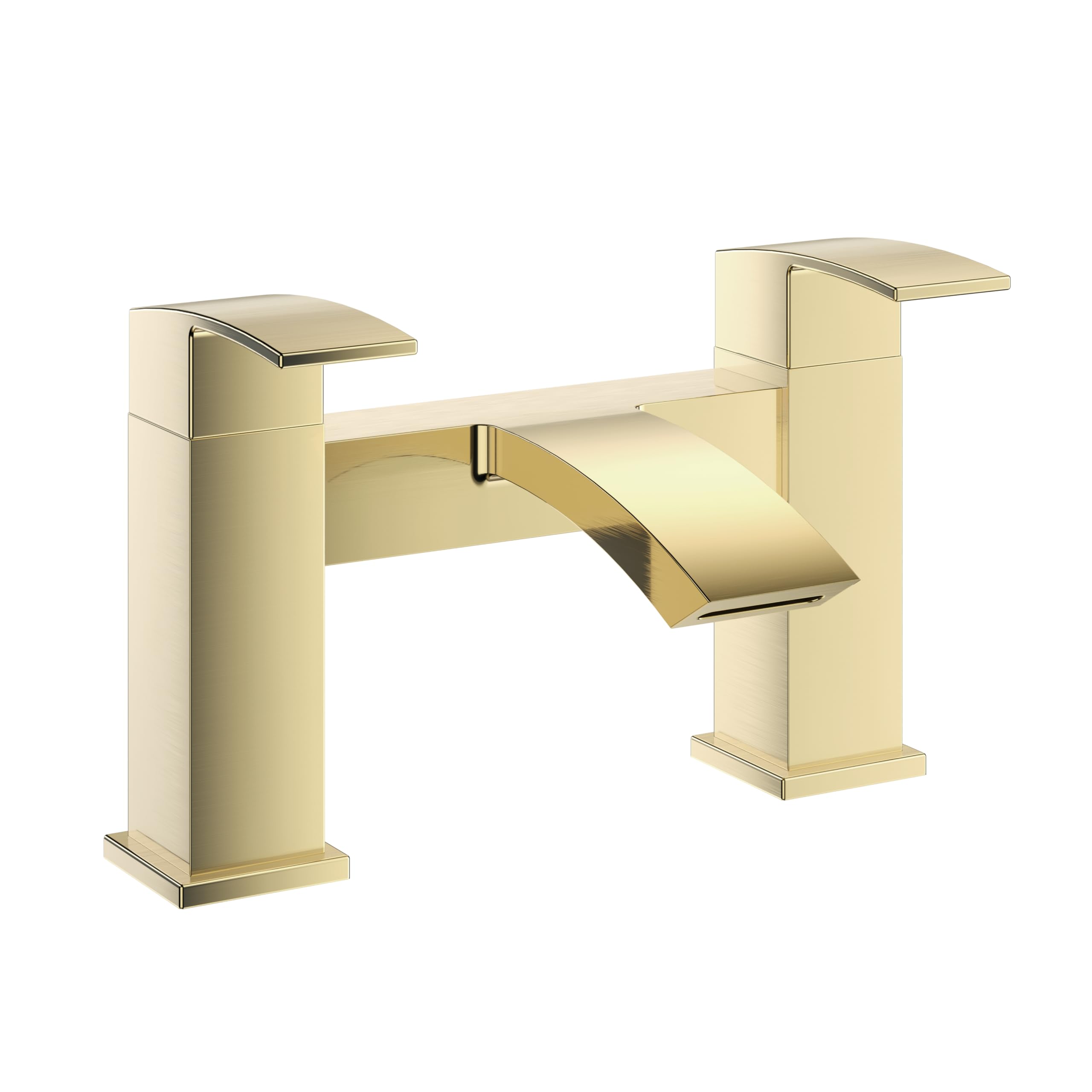 VeeBath Tidal Square Bath Filler Mixer Tap – Brushed Brass Finish, Dual Lever, Modern Deck Mounted Bathroom Tap, Contemporary Design for Bathroom Sinks & Bathtubs